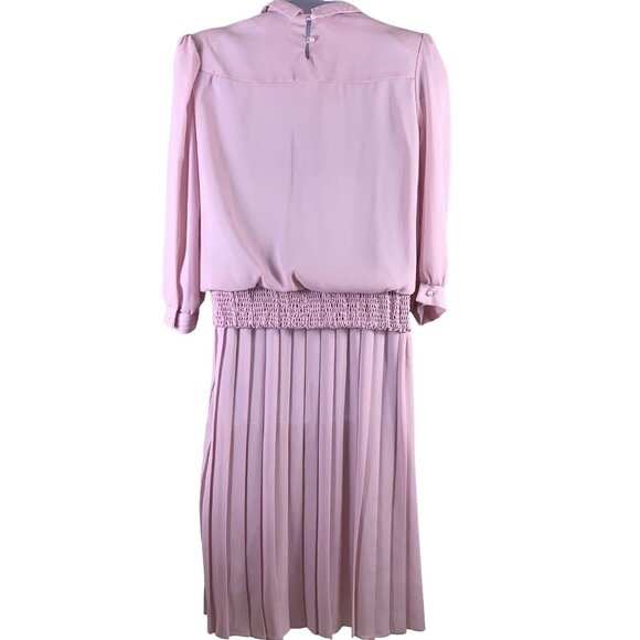 Vintage Dress Size 16 Carriage Court Light Pink Shoulder Pads Long Sleeve 80s - Picture 3 of 6